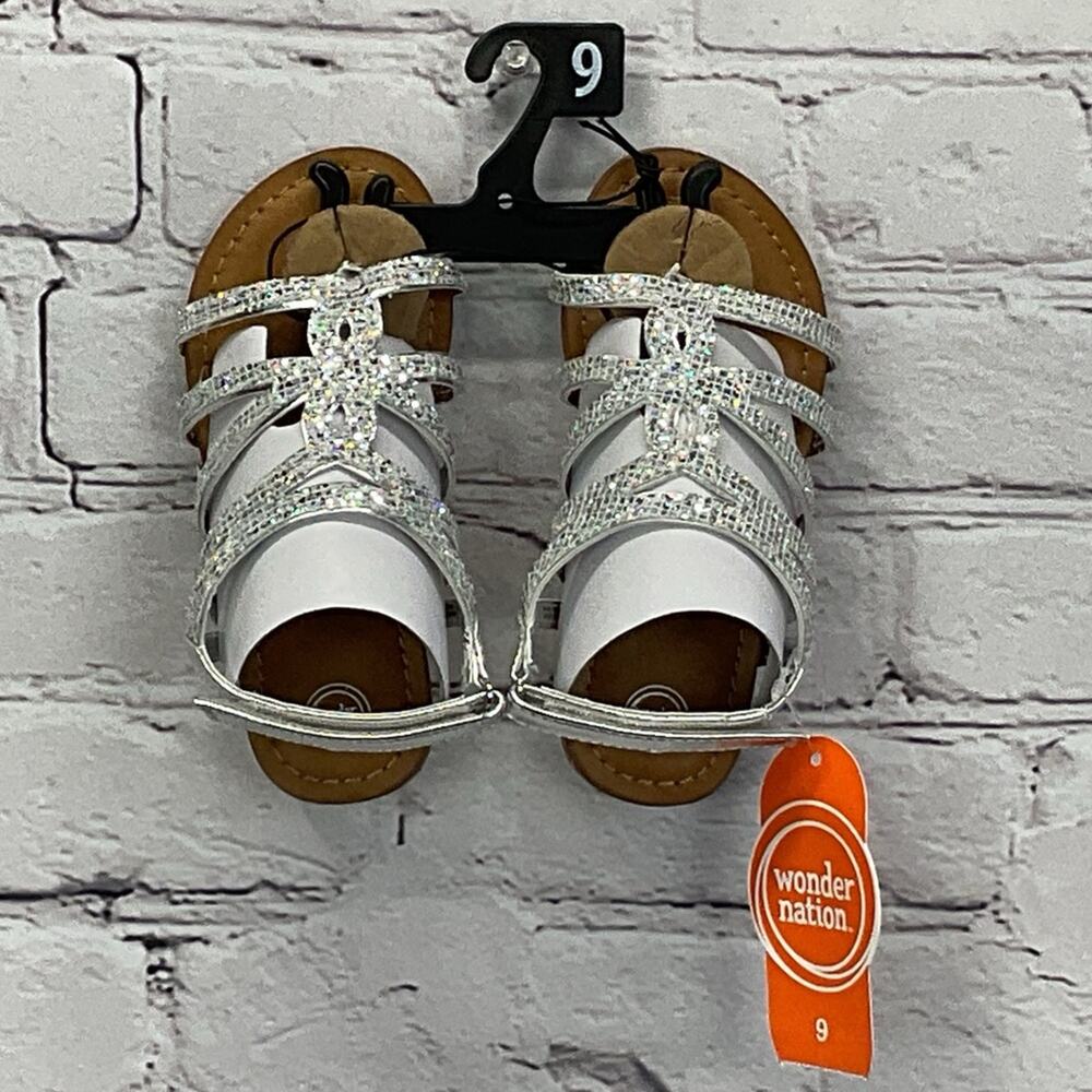 Wonder Nation Sandals Toddler Girls Size 9 Silver Bling Thong Vacation Summer